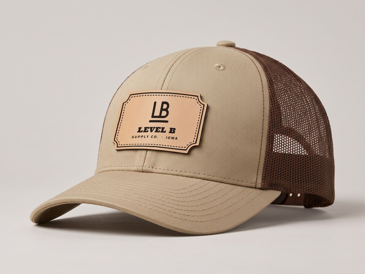 Level B leather patch trucker hat
